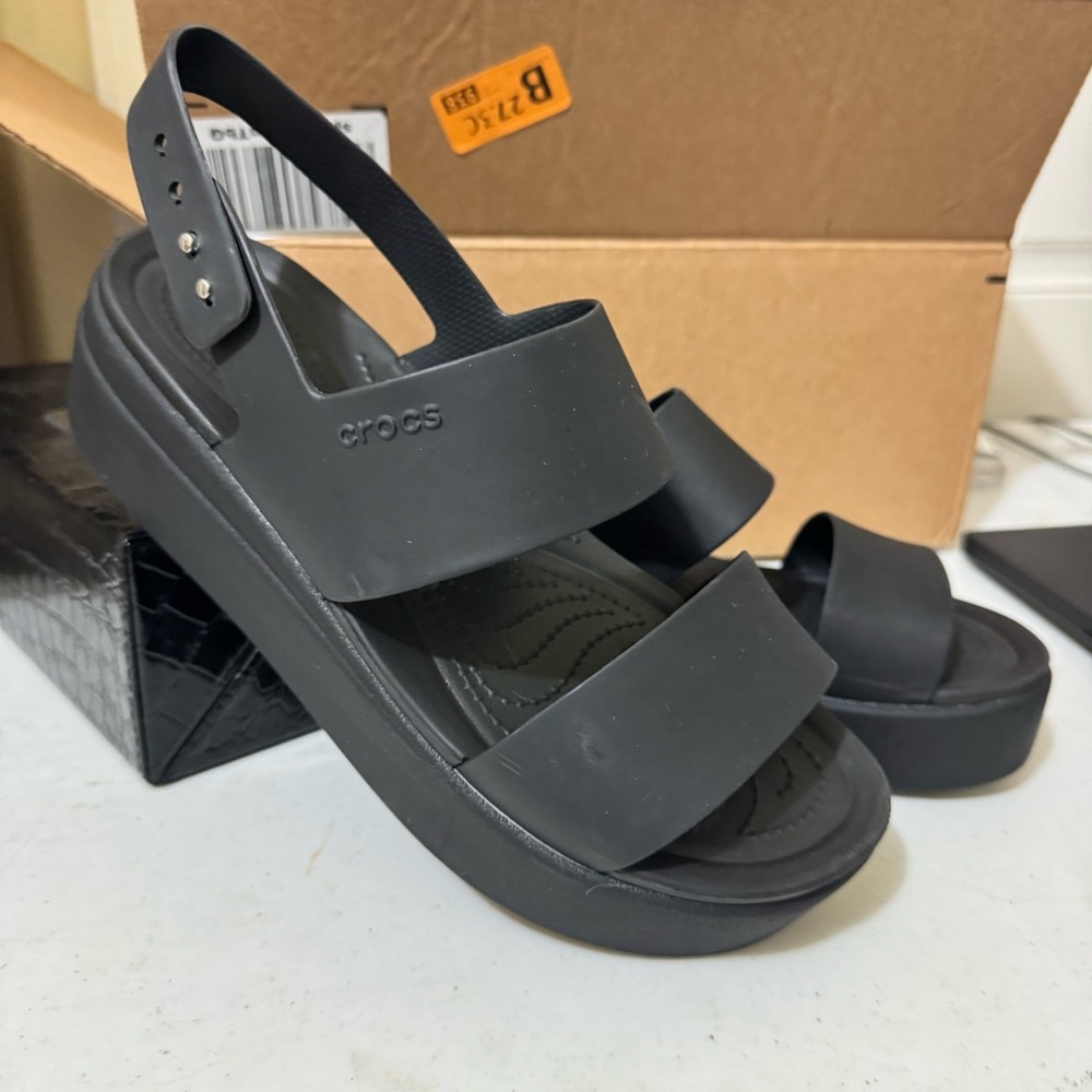 CROCS Brooklyn Low Wedge Platform Sandals in Black
